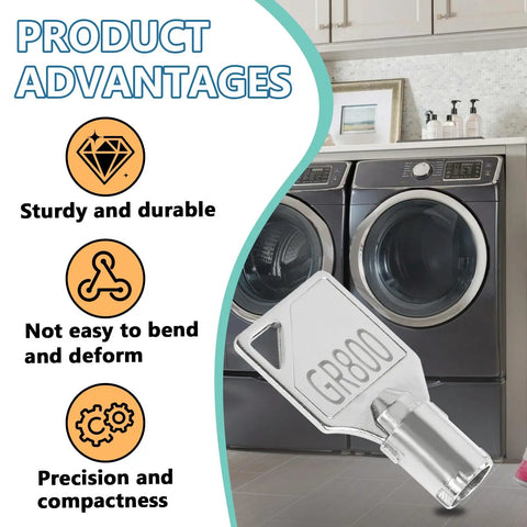 2 Pack GR800 Washer Dryer Key For Your Commercial Laundry Setup 54612 Coin Service Door Key with washer and dryer background