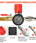 Air Compressor Pressure Switch With Four Way Valve Regulator, 0-180 PSI Adjustable, Safety Relief Valve with gauge and red knob