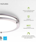 Energy Efficient 18 Inch Round Flush Mount Ceiling Light With Dimmable 3 CCT LED, ETL Listed And Energy Star, acrylic lens