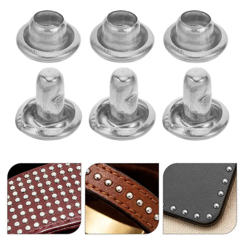 Double Cap Leather Rivets Snap Fasteners Kit Silver 100 Sets For Leather Crafting Handbags Belts And Bags With Easy Hand Install No Tool Required Decorative Metal Snaps silver rivets on leather bags