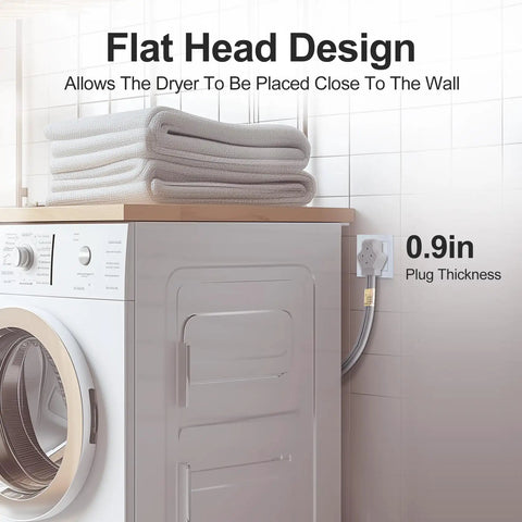 Heavy Duty 30 Amp 3 Prong Dryer Cord, 10 Foot Appliance Power Cable With Ring Terminal Connectors on dryer next to wall