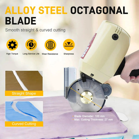 Super Heavy Duty 250W Electric Fabric Cutter With Pure Copper Motor For Leather Cloth And Textiles, alloy steel blade for precise cutting.