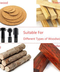Image showcasing 3 Pc DIY Wood Carving And Deburring Burr Set With Case For Angle Grinders 4 1/2 And 5 Inch 5/8-11 Thread with wood types.