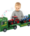 Child playing with Huge 25.6 Inch 3 In 1 Farm Truck Toy Set For Kids Ages 3 To 6 with detachable tractors and lights