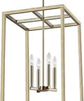 Four Light Hall Foyer Pendant in Satin Bronze Finish, Transitional Ceiling Fixture, 15.50 Inches Length, 23.13 Inches Height