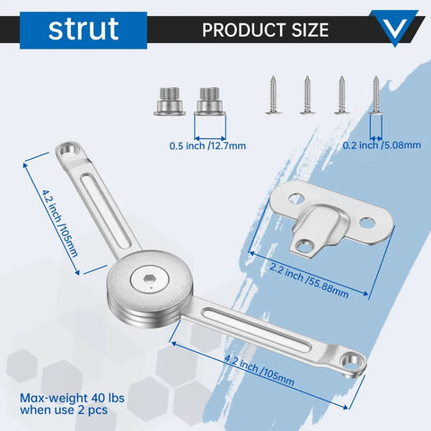 Two Pack Heavy Duty Lid Hinges For 50 Pound Wooden Boxes And Toy Chests With Soft Close, Zinc Alloy Chrome Finish, product size chart