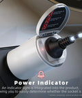 Slick Type Two V2L EV Charger Adapter showcases integrated power indicator light for easy operation while camping or tailgating.