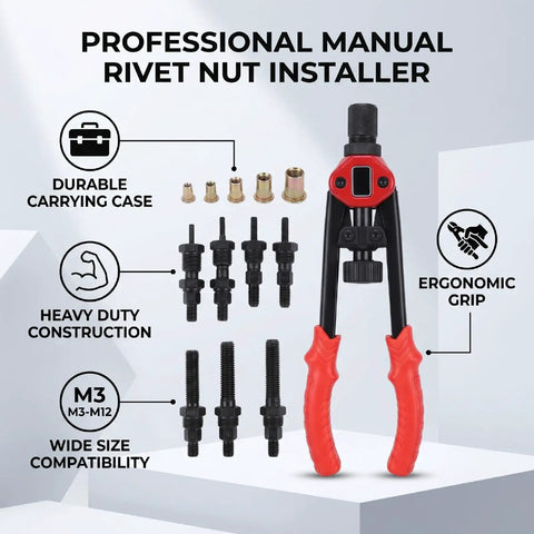 Rivet Nut Tool Set 13 Inch Heavy Duty Carbon Steel Kit with ergonomic grip and multiple rivet sizes displayed