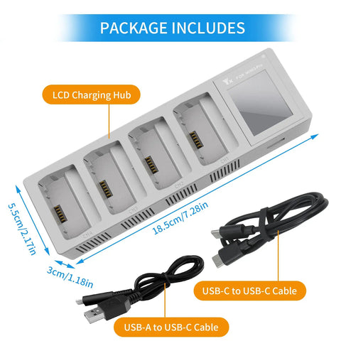 Two Way Charging Hub For DJI Mini 3 And Mini 4 Pro Batteries With Display Charge Four Batteries In Sequence, cables included
