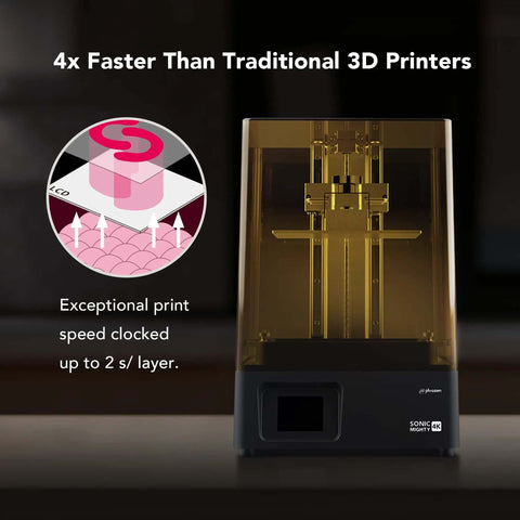 Sonic Mighty 4K Resin 3D Printer With Monochrome 9.3 Inch LCD showcasing print speed advantages