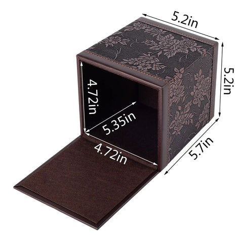 Cool Leather Tissue Box Holder With Magnetic Bottom Modern Square Cover shown with dimensions, durable MDF frame, soft leather finish.
