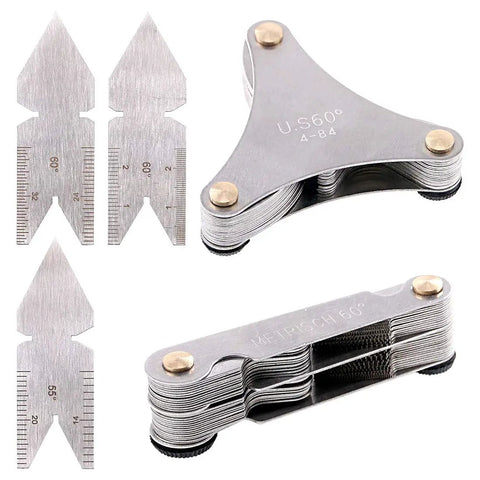 Stainless Steel Pro Grade Screw Thread Pitch Gauge Kit With 51 SAE Type And 52 Metric And Inch Gauges Plus 3 Center Gauges Including British Whitworth In A Portable Plastic Box For Quick Accurate Thread Sizing On Any Jobsite