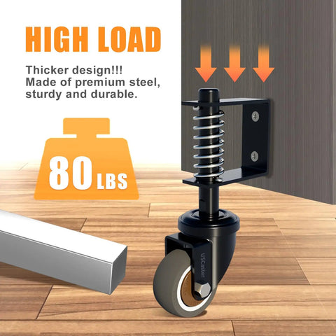 1 Pack Gate Caster Wheel Kit For Wooden Gates, 2 Inch Wheel, 80 Lb Load Capacity, TPR Rubber Tire, Spring Loaded