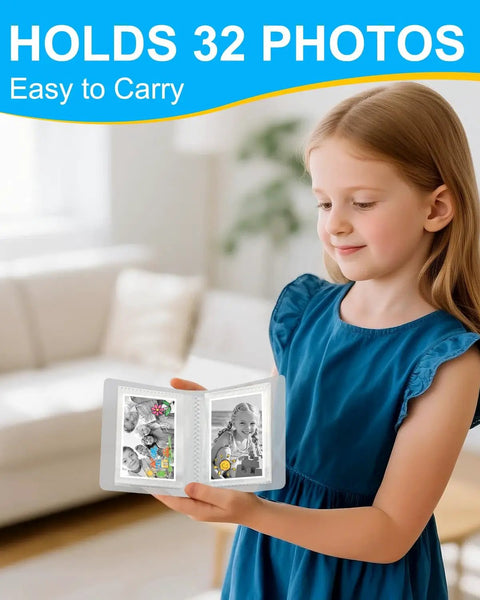Dope Kids Instant Print Camera With 32GB Card Includes 4 Photo Paper Rolls Color Photos Stored On Memory Card 6 Scene Filters 28 Photo Frames Safe Thermal Print Tech Perfect Birthday Gift For Boys And Girls Ages 3 4 5 6 7 8 9 10 holding 32 photos
