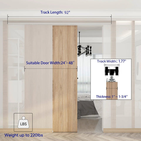 Commercial Grade Pocket Door Hardware And Track Set For 8 Foot Sliding Doors Aluminum Box Track System With 92 Inch Rails showing installation.