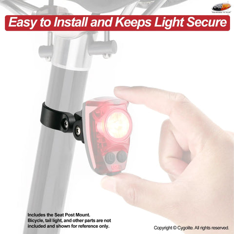 Attaching a taillight to a bicycle with Seat Post Mount For Hypershot, Hotshot Pro, And Hotshot Bicycle Taillight Series With Durable Hard Mounts