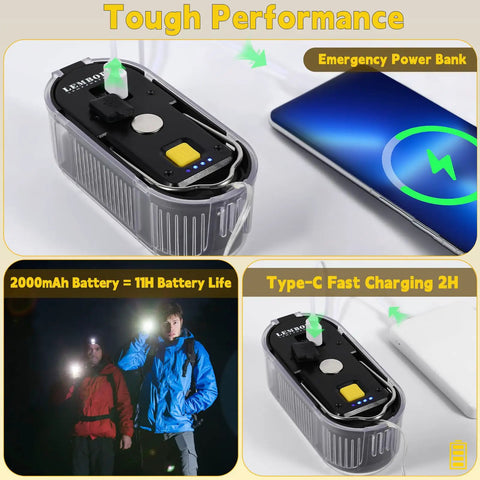 All In One Camping String Light Rope 21 Ft Waterproof LED 3000LM USB Rechargeable with emergency power bank and charging port