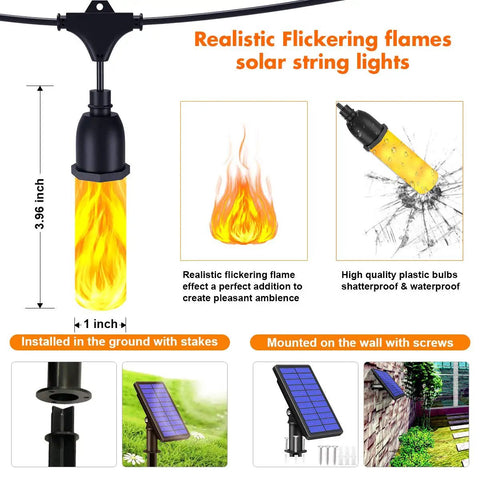 Flickering Flame Outdoor String Lights 27 Ft USB Charged Waterproof Patio Decor For Garden Backyard Party Christmas Warm Yellow LED Bulbs With 10 Flame Effect LEDs And Easy Hanging Design For Deck Porch Or Fence To Create Cozy Yard Vibes