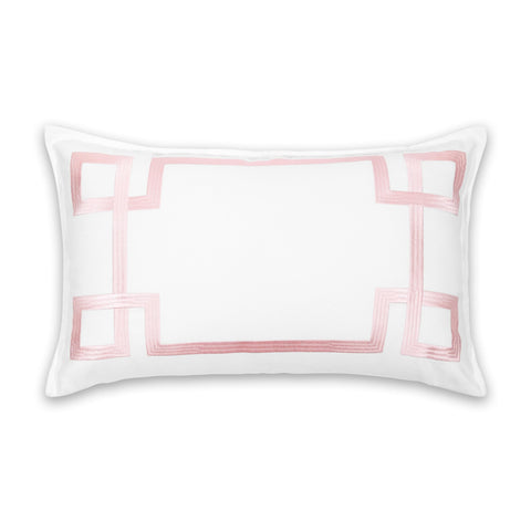 Coastal Outdoor Lumbar Pillow Cover 12x20 Inches Water Repellent For Backyard Patio Indoors Outdoors Blush Pink Greek Key Design