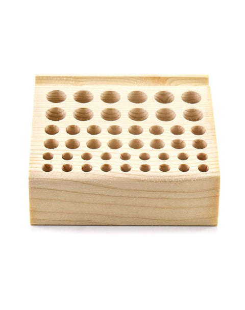 Wooden Leather Craft Tool Holder Rack With 46 Holes Keeps Stamping Punches And Brushes Organized For Pros And Hobbyists Pro Grade Leatherworking Organizer Stand For Tools And Supplies Premium Wood Finish, front view