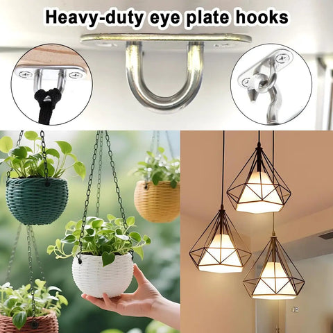 Rugged As Nails 304 Stainless Steel Ceiling Eye Hooks 2 Pack With Full Mounting Hardware For Hammock Chairs Swing Sets Plant Hangers And Garage Projects Indoors Outdoors heavy-duty eye plate hooks mounting potted plants