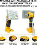 20V Cordless LED Work Light With 18W 2000 Lumen Output, USB Charging Port, compatible with DCB180, DCB200 batteries, shown with batteries