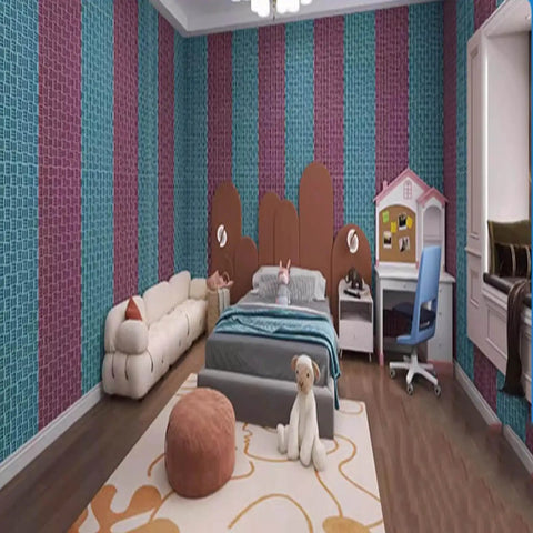 Heavy Duty Soundproof Adhesive Foam Panels For Self Stick Acoustic Wall Padding And Noise Cancelling Studio Sound Dampening Insulation Blocks That Are Hella Badass At Killing Room Echoes With A Super Clean Peel And Stick Finish Every Time in a colorful bedroom.