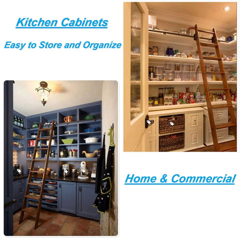 Heavy Duty 10 Foot Sliding Barn Door Hardware Kit With Library Ladder Slide Track For Closets And Room Dividers Includes Top Shelf Rollers And No Sweat Diy Installation Mounting Hardware in organized kitchen settings.