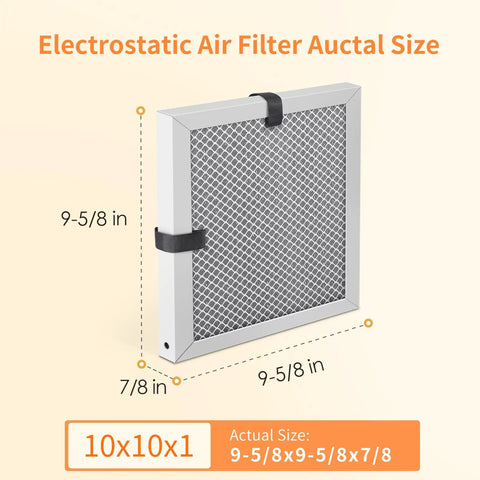 2-Pack 10x10x1 MERV 8 Reusable Washable Electrostatic Air Filters with Aluminum Frame, Actual Size 9-5/8 x 9-5/8 x 7/8 Inches.