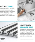 Close-up of 25 Inch Top Mount Single Bowl 18 Gauge Stainless Steel Kitchen Sink With Noise Defend Soundproofing And Dent Resistant Build, features heavy-duty 18-gauge durability and easy-to-clean surface.
