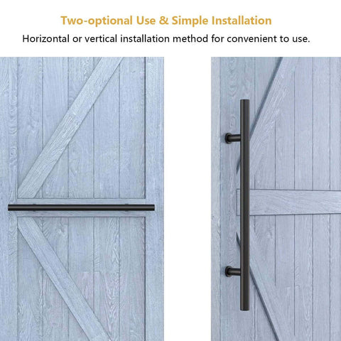 Heavy Duty 22 Inch Extra Long Pull Barn Door Handle Set In Frosted Black Finish Ergonomic Modern Round Design with installation options