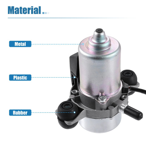 Brake vacuum pump assembly with metal body and plastic mounting, front view