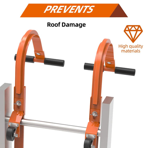 Two Pack Roof Ladder Hooks With Wheel Stabilizers For Built Tough Steel Support, Rubber Grip T Bar For Damage Prevention