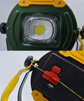 Close-up of 30W Portable Floodlight, Led Construction Flood Lights Outdoor Waterproof switch and USB ports