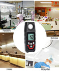 High Accuracy Handheld Light Meter With Lux And FC Switchable Units Measures 0.1 To 200000 Lux And 0.01 To 20000 FC LCD Backlit Display Ideal For Indoor Outdoor Film Photography And Lighting Setup, black digital meter in factory and school scenes