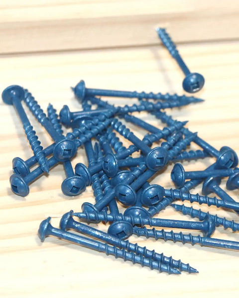 Built Tough 2 Inch Wood Screws With Washer Head Square Drive Coarse Thread Blue Coated Rust Resistant Finish 100 Pack