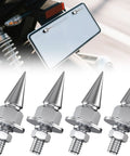 Badass Spiked License Plate Screws Four Pack Anti Theft Security Bolts For Cars And Motorcycles Silver Chrome Finish installation view.