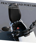 Road Ready Automatic Fire Extinguisher Featuring Sick Heavy Duty Back Adhesive For Car Engine Garage Home Safety Hella Solid Compact Aluminum Alloy Defense Pod mounted on a scooter seat.