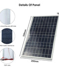 15W 12V Portable Solar Panel Kit with alligator clips detailed view showing dimensions, IP65 waterproof rating, and wire