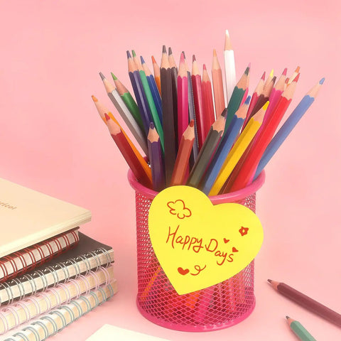 Heart Shaped Sticky Notes Set With Six Bright Colors 3 By 3 Inch Pads 75 Sheets Per Pad Easy Peel No Residue Memo Pads in a pencil holder