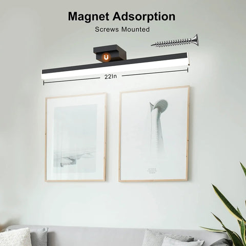 Rechargeable Wireless Picture Light 22 Inch Wall Art Lighting With Three Color Modes Warm Natural Cool Battery Powered USB Charge Cable Included Ideal For Paintings Frames And Dartboards mounted on wall above art