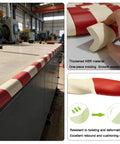 Wall Edge Corner Guards 196.9 Inch Long Red and White Self Adhesive Foam Protector Padding on warehouse equipment.