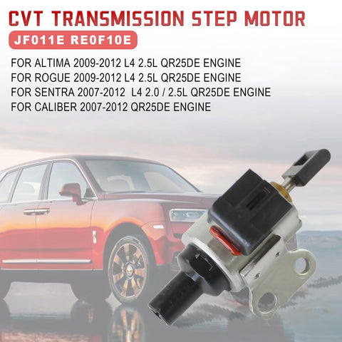 CVT transmission step motor with metal housing and black connector; JF011E/RE0F10E fits Altima, Sentra, Rogue, Caliber