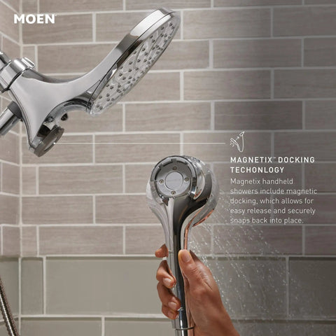 Magnetic Shower Head With Handheld Sprayer And Dock Six Spray Settings Easy Install Wall Mount 60 Inch Hose Chrome Finish