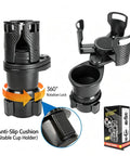 Universal Adjustable Car Cup Holder Expander Insert Base with anti-slip cushion, 360-degree rotation for secure large mugs.