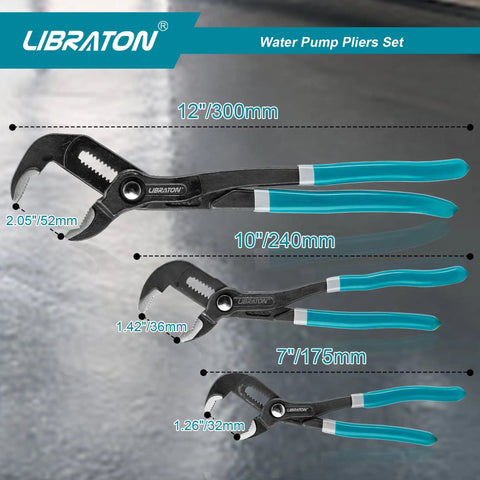 CR-V Steel Plumbing Pliers Set With Groove Joint And V-Jaw Tongue And Groove Pliers, Pipe Grips, Ratcheting Push Button Adjustment