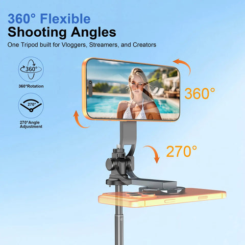 4 In 1 Magnetic Tripod For iPhone With 1 Quarter Inch Screw 53 Inch MagSafe Selfie Stick Tripod showing flexible angles adjustment