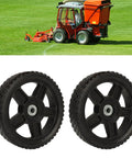 8-Inch PVC Mower Replacement Wheels With Bearings, 2 Pack for Push Lawn Mowers shown on grass with tractor