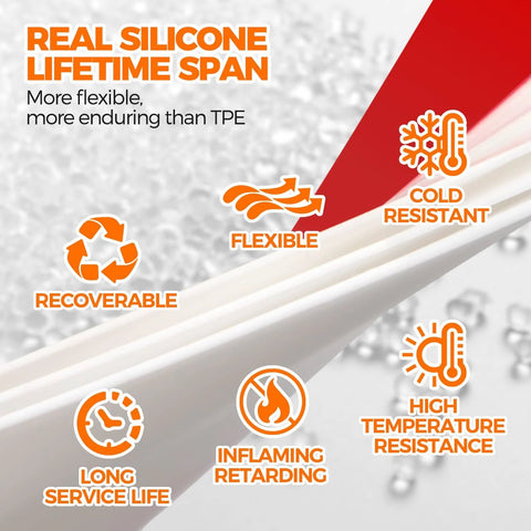 Infographic showcasing features of silicone including flexibility, cold resistance, and high temperature resistance.