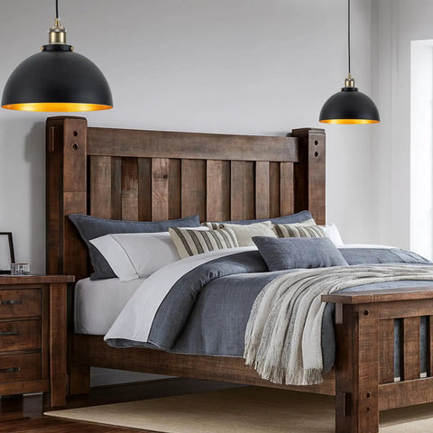 Bedroom with Mini Black Pendant Light With Gold Interior Finish 3 Pack 9.84 Inch Dome Farmhouse Style Retro Industrial